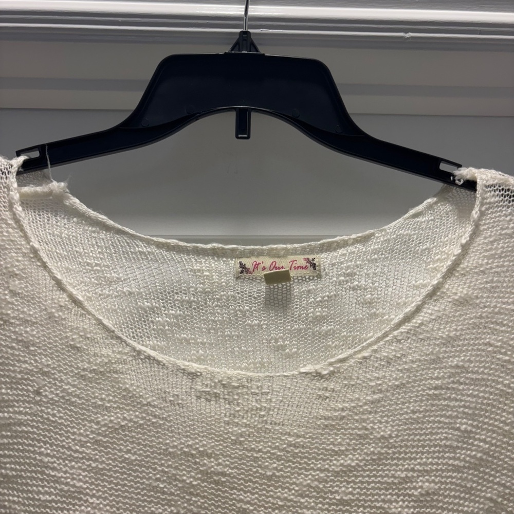 Its Our Time White Cream Scoop Neck Sweater with Lace Trim - Picture 2 of 6